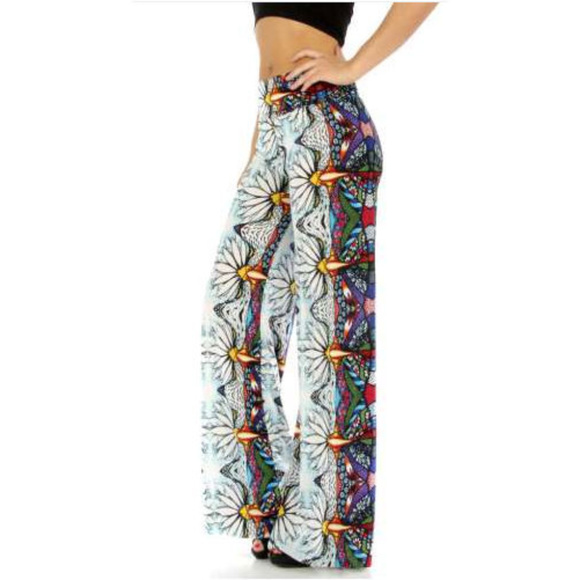 Yelete Pants - Yelete Purple & White Aztec Wide Leg Palazzo Pants